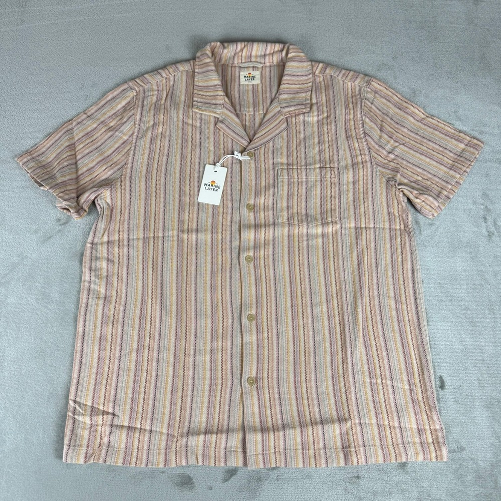 Marine Layer Caleb Resort Shirt Mens Small Warm Multi Striped Pocket $118 NWT
